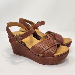 Kork Ease Womens Adelphi Brown Leather Wedge Sandals Size 7 M Comfort Shoes Boho